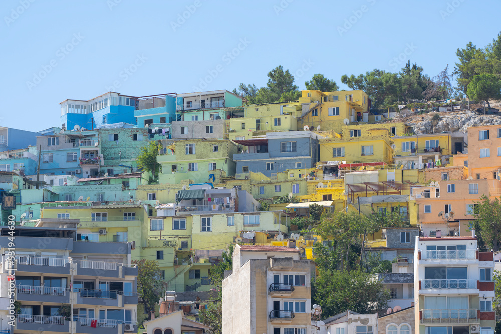 Colorfuls Buildings and Kusadasi Marina Drone Photo, Kusadasi Aydin, Turkey