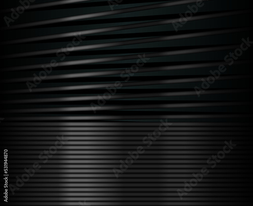 Black metal compressed spring straight line background. Plastic black enamel texture banner. Abstract tech industrial background