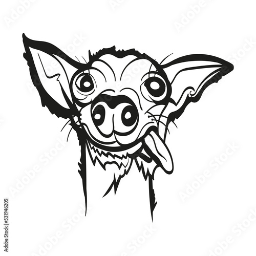 Cute outline dog shows his tongue isolated on white background 