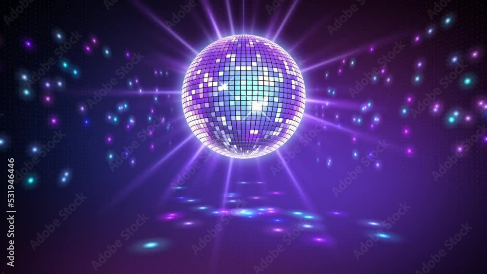 Neon Disco ball seamless VJ loop animation for music broadcast, night clubs, music videos, LED screens and projectors, glamour and fashion events, jazz, pops, funky and disco party.
