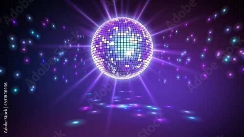 Neon Disco ball seamless VJ loop animation for music broadcast, night clubs, music videos, LED screens and projectors, glamour and fashion events, jazz, pops, funky and disco party. photo