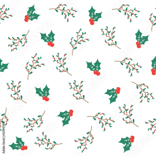 Seamless vector pattern. New Year s berries. Ostrolyte  holly. 