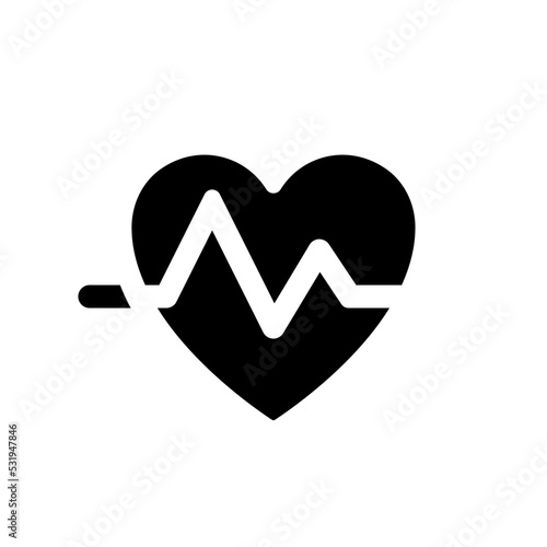 Cardiogram black glyph ui icon. Heart rate measurement. Medical checkup. User interface design. Silhouette symbol on white space. Solid pictogram for web, mobile. Isolated vector illustration