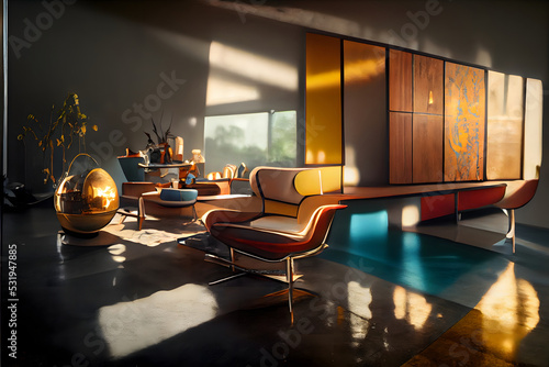 mid century modern style interior, neural network generated picture photo