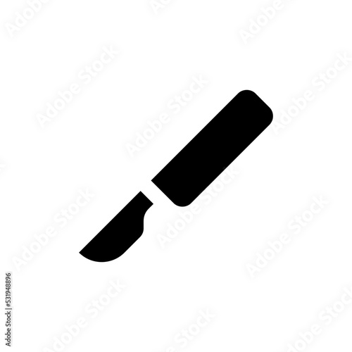 Scalpel black glyph ui icon. Surgical instrument. Sterile and sharp medical tool. User interface design. Silhouette symbol on white space. Solid pictogram for web, mobile. Isolated vector illustration