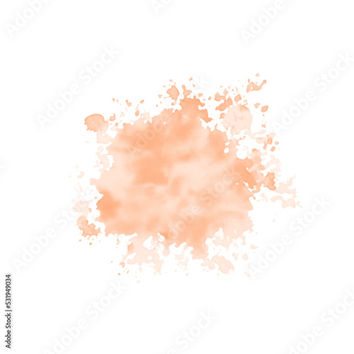 Peach watercolor splash on white background. Vector brown watercolour texture. Ink paint brush stain. Watercolor pastel splash. Peach water color splatter on light background