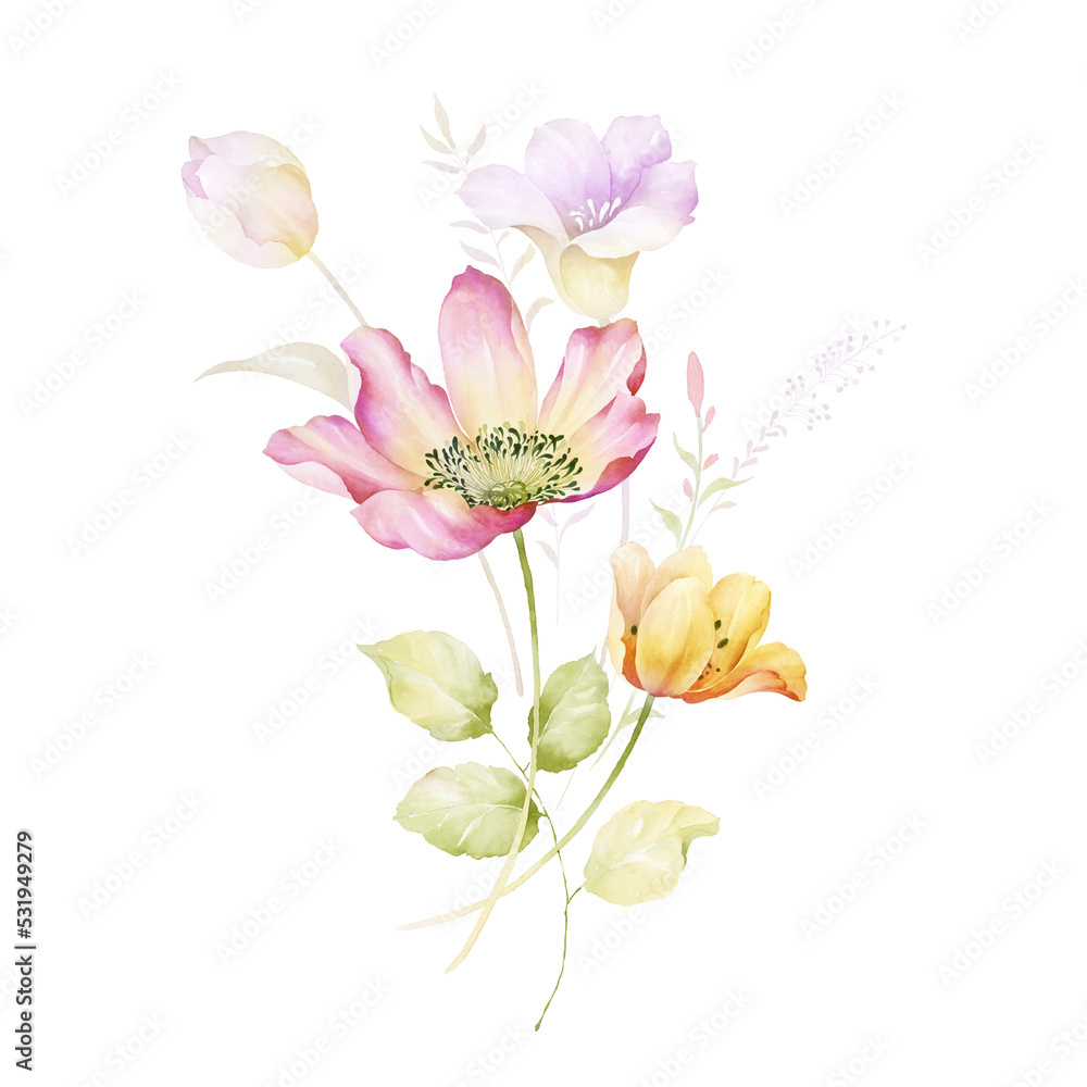 Naklejka premium Greeting card with flowers, can be used as invitation card for wedding, birthday and other holiday and summer background