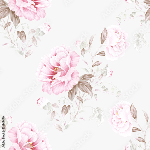 Watercolor seamless pattern with peony flowers. Perfect for wallpaper, fabric design, wrapping paper, surface textures, digital paper. © ZWM