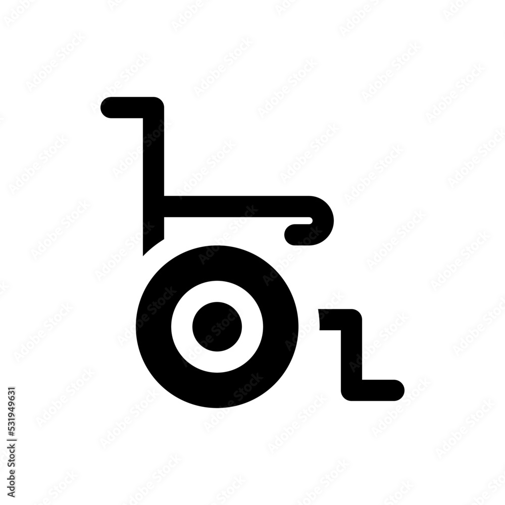 Wheelchair black glyph ui icon. Medical equipment. Disability and injury. User interface design. Silhouette symbol on white space. Solid pictogram for web, mobile. Isolated vector illustration Wheelchair black glyph ui icon. Medical equipment. Disability and injury. User interface design. Silhouette symbol on white space. Solid pictogram for web, mobile. Isolated vector illustration