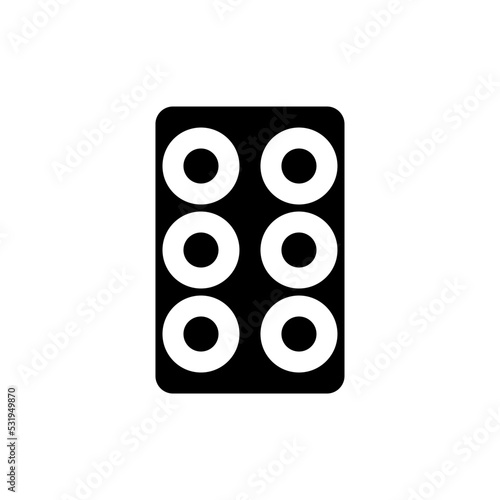 Pills in blister pack black glyph ui icon. Oral medication. Drug prescript. User interface design. Silhouette symbol on white space. Solid pictogram for web, mobile. Isolated vector illustration