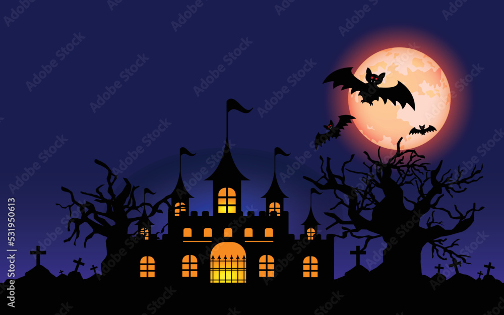 Happy Halloween, Zombie hands and Bats, Holiday lettering for banner, Vector illustration.