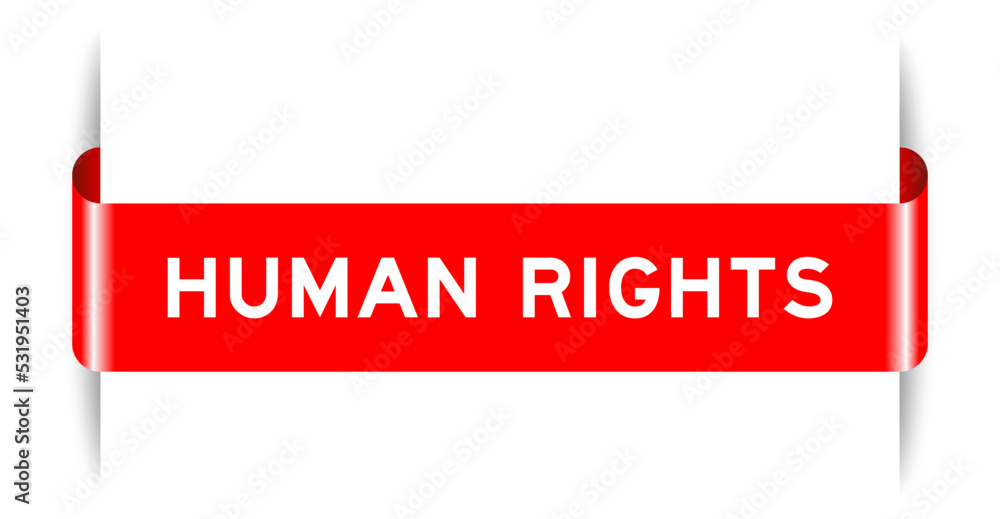 Red color inserted label banner with word human rights on white ...