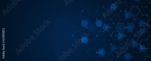 Digital technology background. Abstract hexagons background with lines and dots. Design for science, medicine or technology