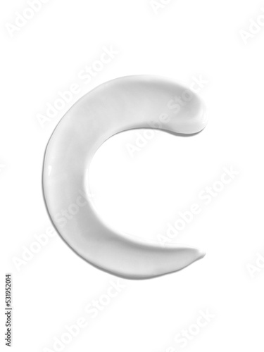 Alphabet Letter c, Cream moisturiser smudge texture smear letter written with white liquid beauty product