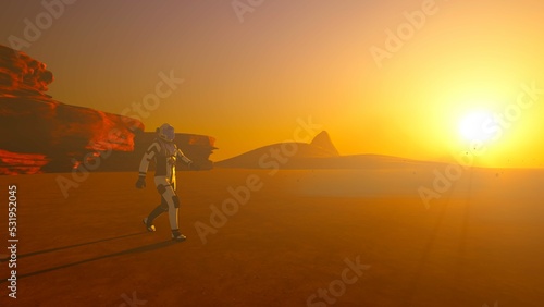 Humans on Mars. Extremely detailed and realistic high resolution 3D illustration