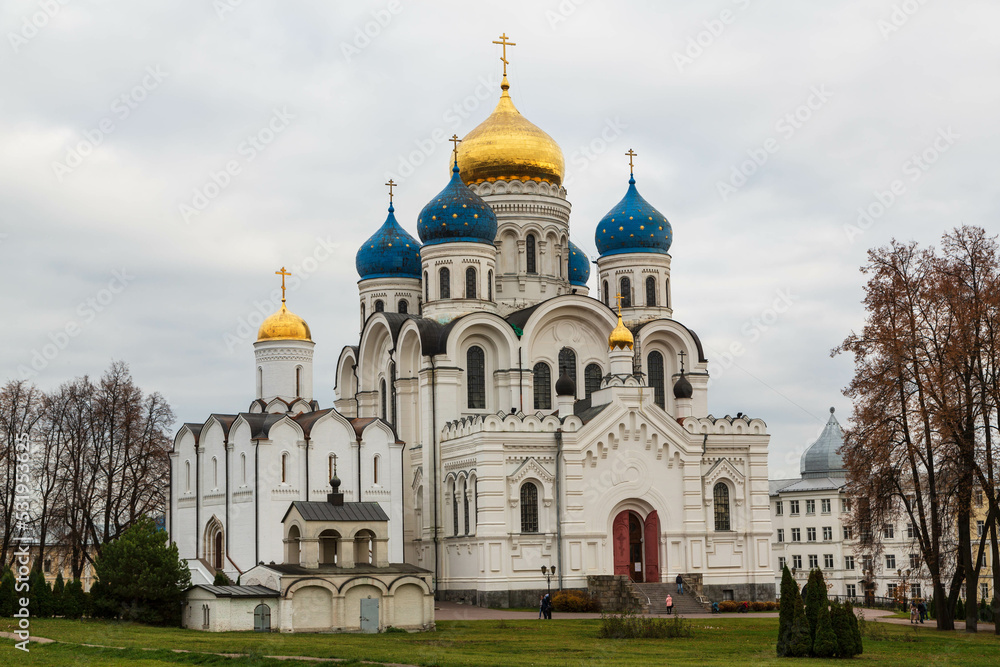 DZERZHINSK, RUSSIA - October 2019: Nikolo-Ugreshsky monastery, Spaso-Preobrazhensky Cathedral in autumn, Moscow region, Russia