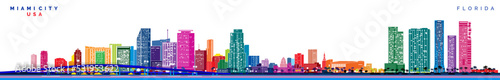 Miami city skyline rainbow silhouette vector illustration
