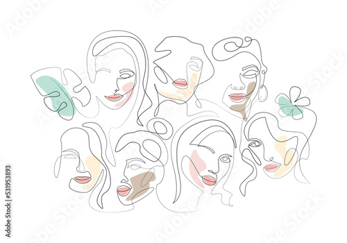 Group of different women in one line. Vector stock illustration.