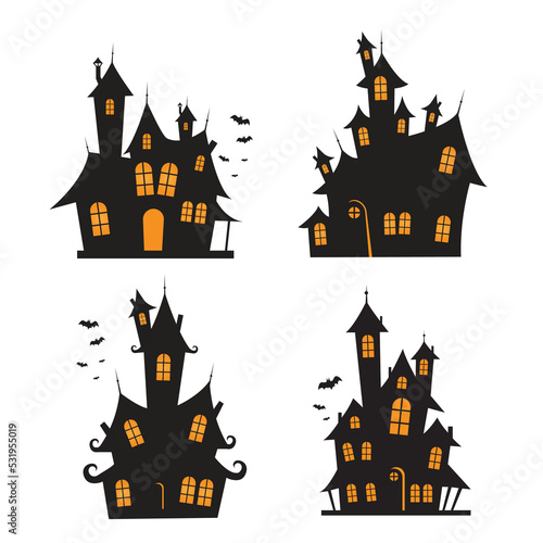 Halloween Haunted House Set Vector illustration Isolated on White Background