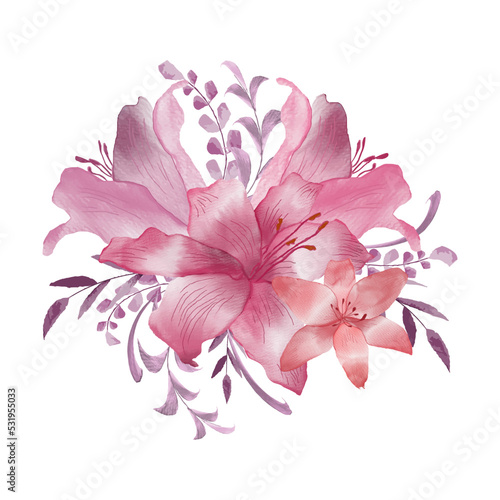 pink lily watercolor flower design set