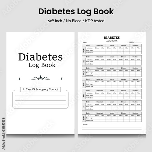 Diabetes Log Book Kdp Interior Weekly tracker .Medical tracker logbook and diabetes checker. photo
