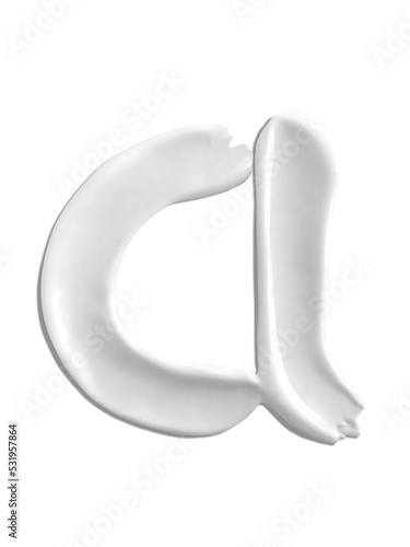 Alphabet Letter a, Cream moisturiser smudge texture smear letter written with white liquid beauty product