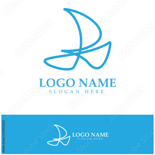 Simple Sailboat dhow boat on Sea Ocean Wave art style logo design, Daily cruises, sea travel, vector icon ILLUSTRATION
