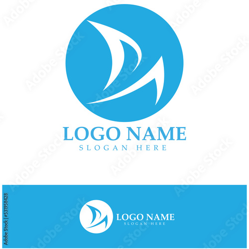 Simple Sailboat dhow boat on Sea Ocean Wave art style logo design, Daily cruises, sea travel, vector icon ILLUSTRATION
