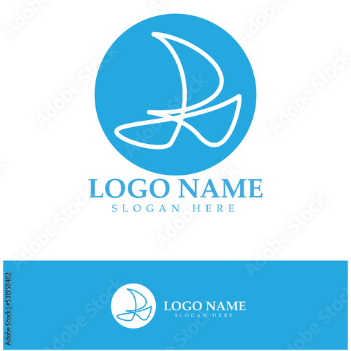 Simple Sailboat dhow boat on Sea Ocean Wave art style logo design, Daily cruises, sea travel, vector icon ILLUSTRATION