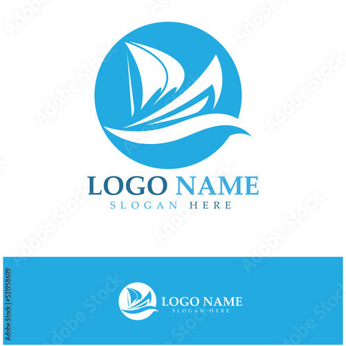 Simple Sailboat dhow boat on Sea Ocean Wave art style logo design, Daily cruises, sea travel, vector icon ILLUSTRATION