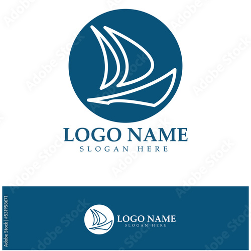 Simple Sailboat dhow boat on Sea Ocean Wave art style logo design, Daily cruises, sea travel, vector icon ILLUSTRATION