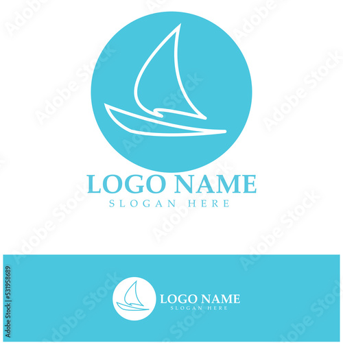 Simple Sailboat dhow boat on Sea Ocean Wave art style logo design, Daily cruises, sea travel, vector icon ILLUSTRATION
