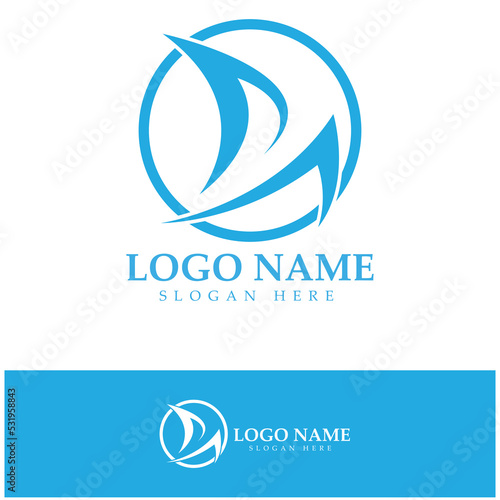 Simple Sailboat dhow boat on Sea Ocean Wave art style logo design, Daily cruises, sea travel, vector icon ILLUSTRATION