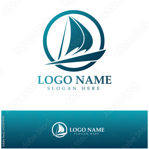 Simple Sailboat dhow boat on Sea Ocean Wave art style logo design, Daily cruises, sea travel, vector icon ILLUSTRATION