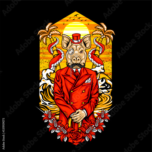 businessman pig head in holiday illustration