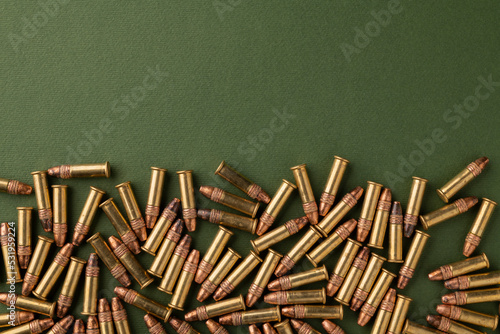 .22lr rounds, rimfire ammunition. flat composition, copy space.