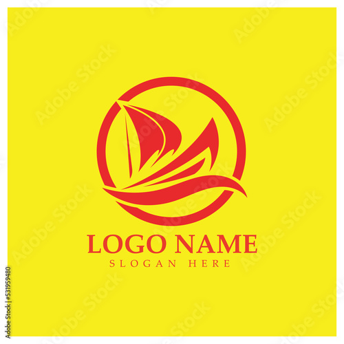 Simple Sailboat dhow boat on Sea Ocean Wave art style logo design, Daily cruises, sea travel, vector icon ILLUSTRATION