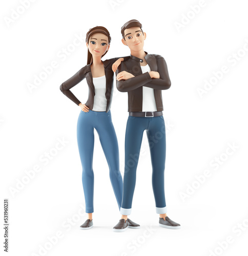 3d cartoon woman leaning on man shoulder