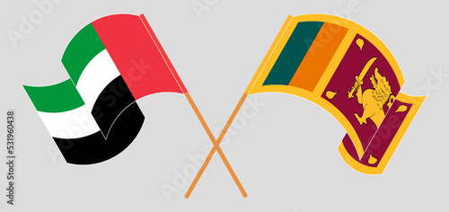 Crossed and waving flags of the United Arab Emirates and Sri Lanka