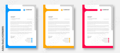 corporate modern letterhead design template set with yellow, blue and red color. creative modern letter head design templates for your project. letterhead design. letter head design.