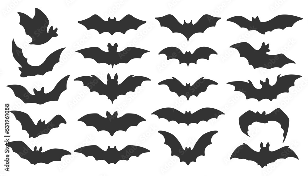 Fototapeta premium Big set of Halloween bats. Horrific flying foxes