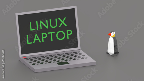 Canvas Print Low poly penguin and laptop on a gray background