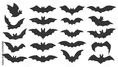 Big set of Halloween bats. Horrific flying foxes