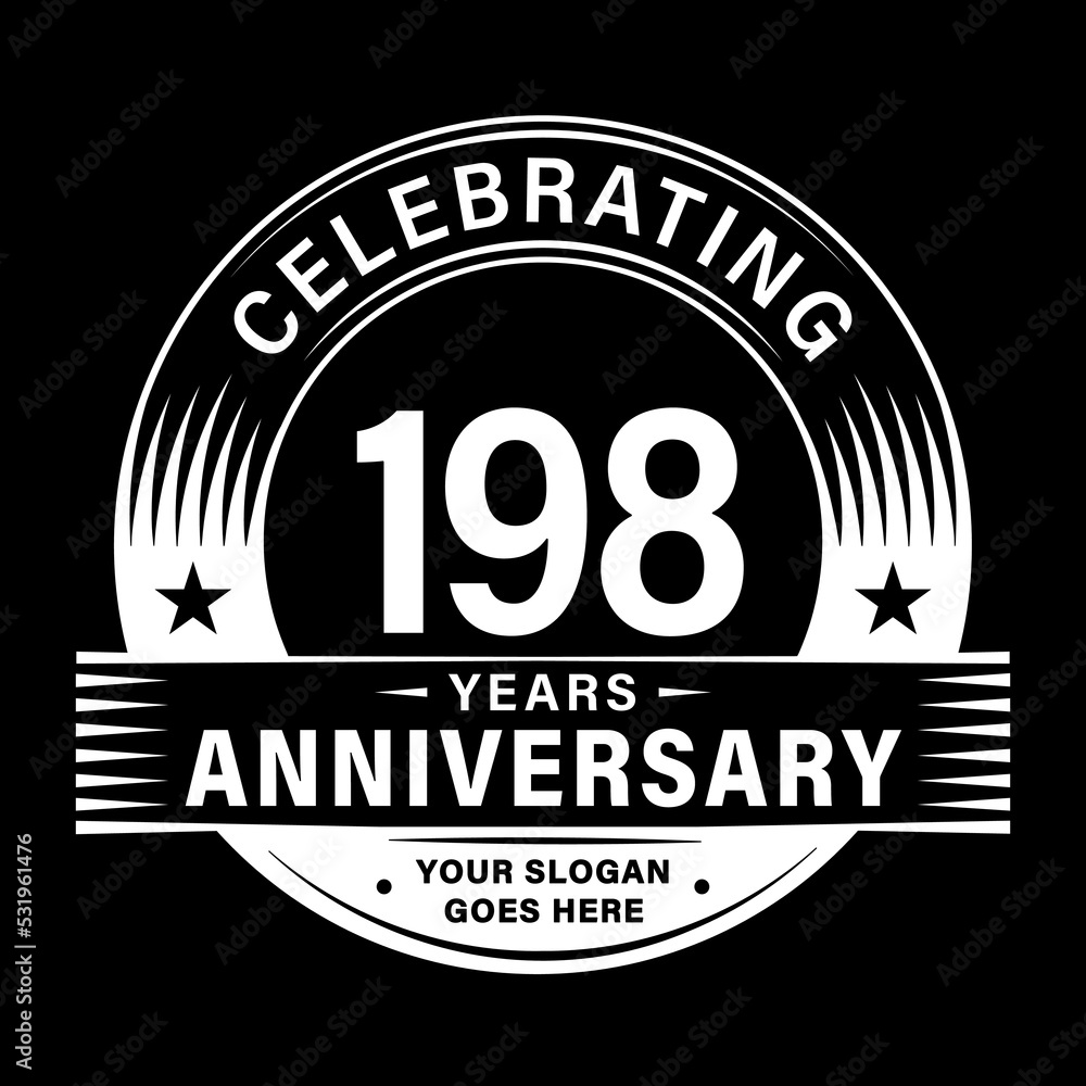 198 years anniversary celebration design template. 198th logo vector illustrations.
