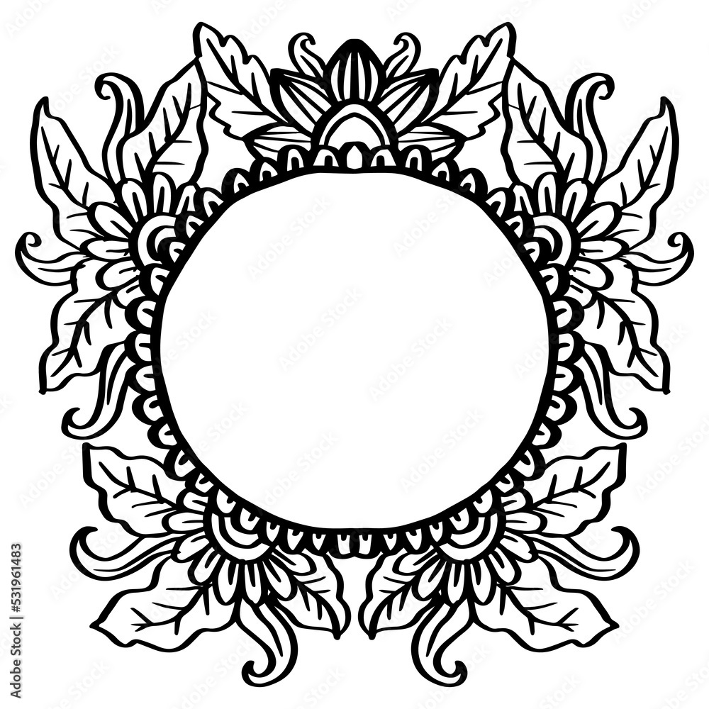 Obraz premium Hand drawing beautiful flower circle frame