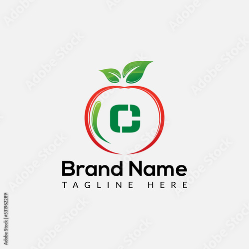 Apple Logo on Letter C Sign. Apple Icon with Logotype Concept