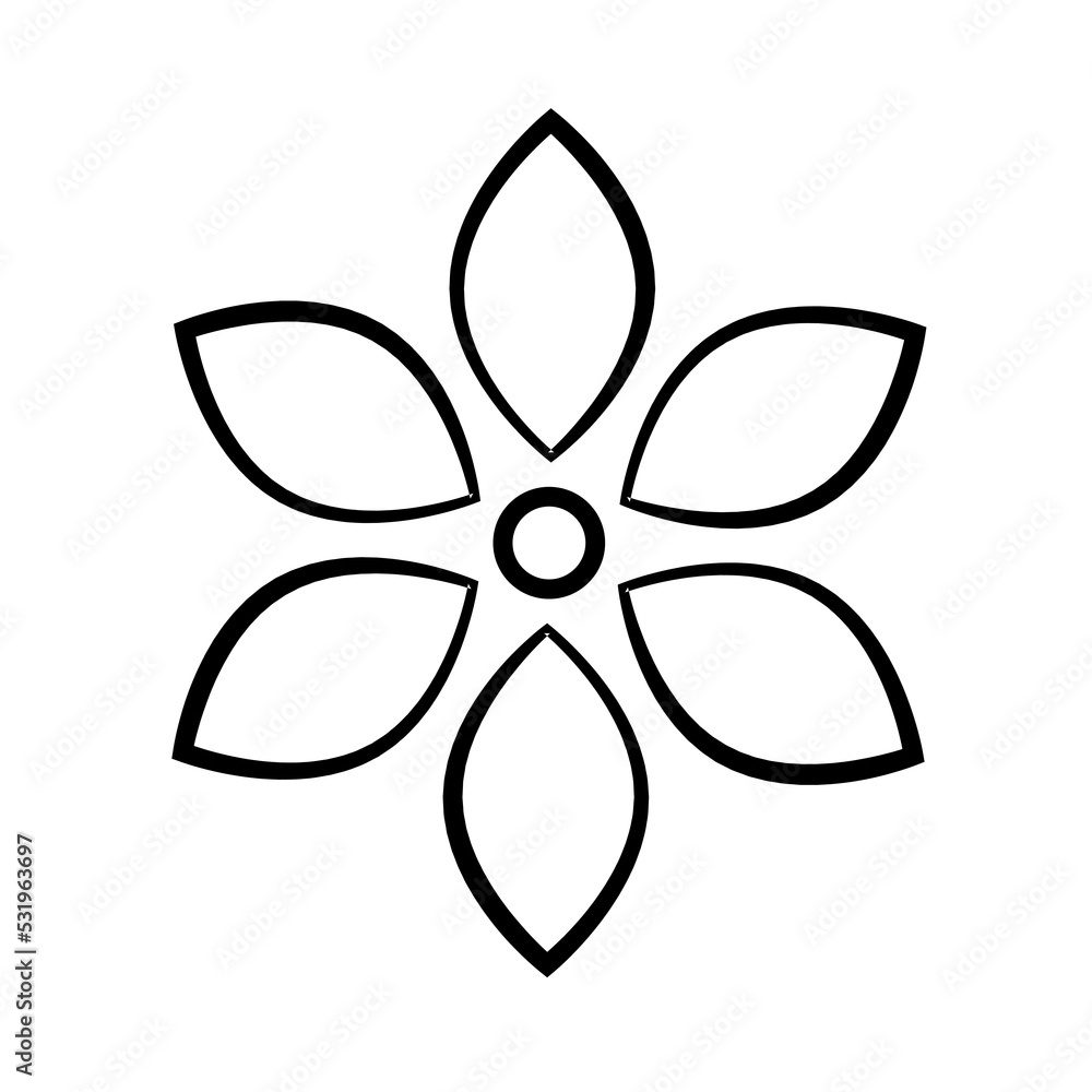 Black line art flower icon illustration, flower head outline decoration. Black line art flower icon illustration, flower head outline decoration.