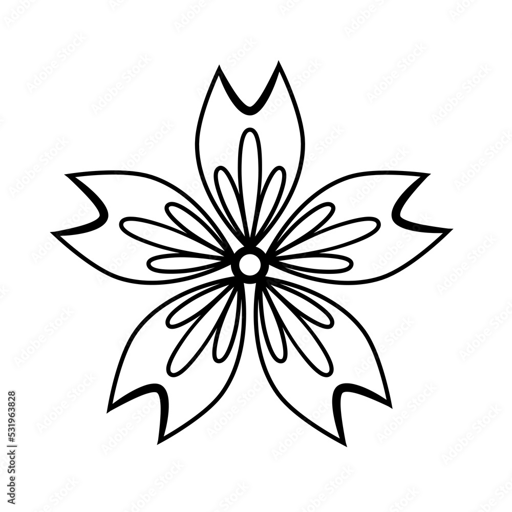 Black line art flower icon illustration, flower head outline decoration. Black line art flower icon illustration, flower head outline decoration.