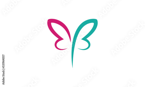 letter B Colorful butterfly line art logo. Overlay transparent sheets style.