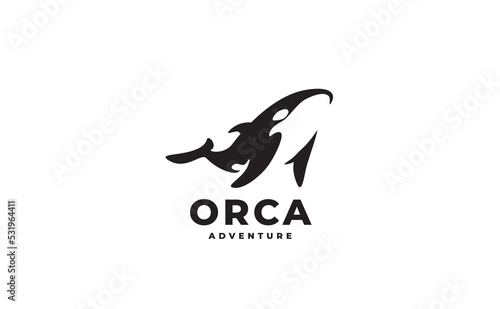 Orca Whale Sea Black and White logo. Orca illustration.